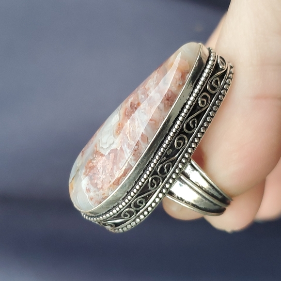 New Oversized Crazy Lace Agate 925 Silver Statement Ring. - Picture 7 of 16